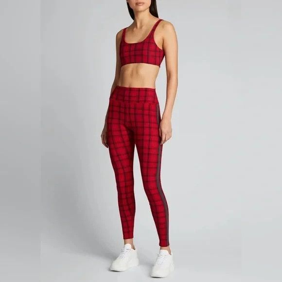 NEW! Wmn's ALO Occasion Buffalo Plaid Leggings in Scarlett Red w/Side Stripe M - Picture 3 of 16